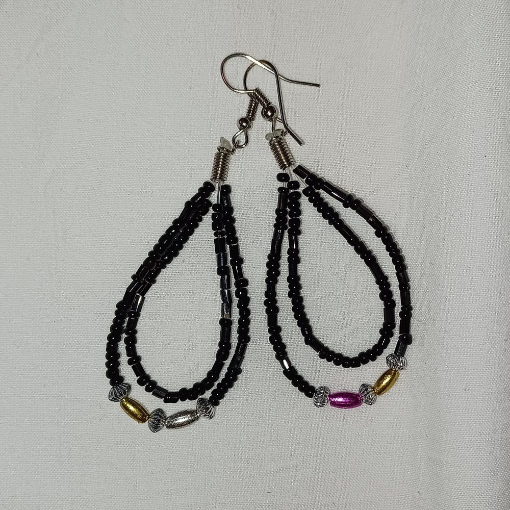Black beaded tear drop earrings